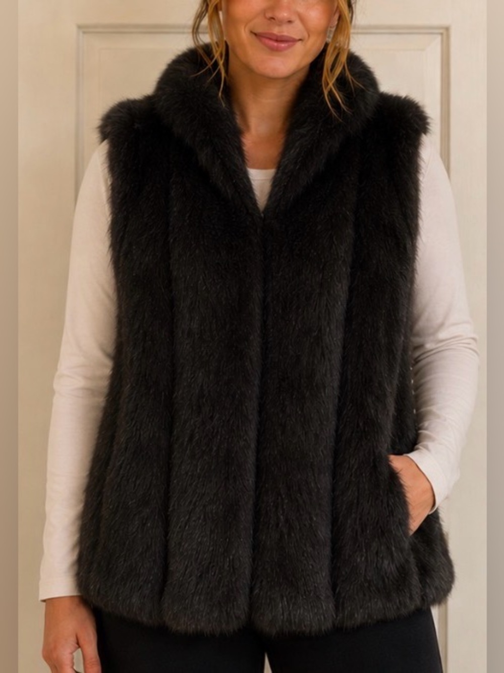 Classic Black Faux Fur Vest - Women's Outerwear